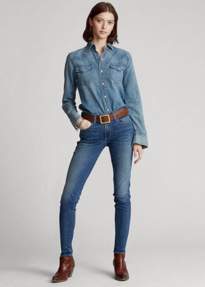 Jeans Polo Ralph Lauren Mujer Azules - Tompkins Skinny - IDETX1824